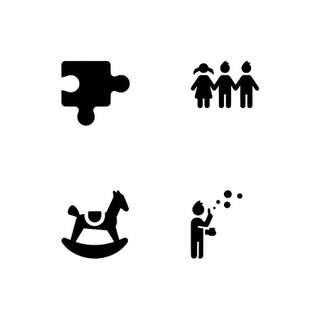 Childhood, kids, children. Set outline icon EPS 10 vector format. Professional pixel perfect black & white icons optimized for both large and small resolutions. Transparent background.のイラスト素材