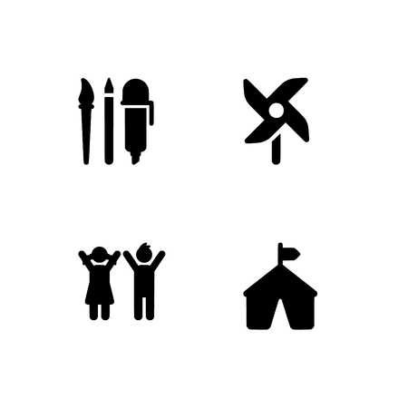 Childhood, kids, children. Set outline icon EPS 10 vector format. Professional pixel perfect black & white icons optimized for both large and small resolutions. Transparent background.のイラスト素材