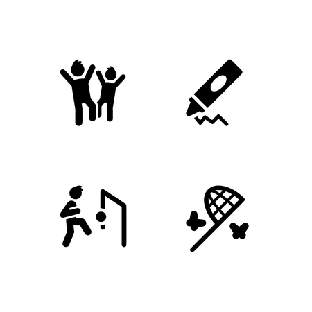 Childhood, kids, children. Set outline icon EPS 10 vector format. Professional pixel perfect black & white icons optimized for both large and small resolutions. Transparent background.のイラスト素材