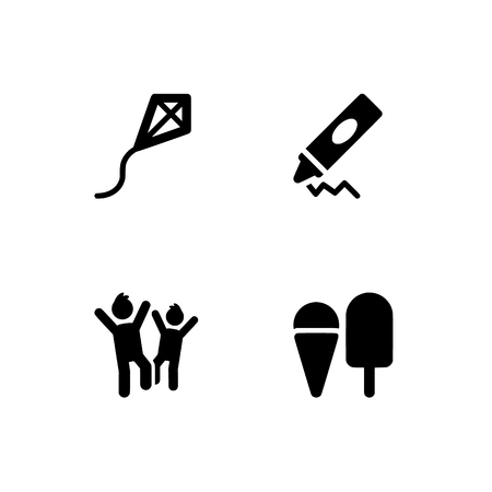 Childhood, kids, children. Set outline icon EPS 10 vector format. Professional pixel perfect black & white icons optimized for both large and small resolutions. Transparent background.のイラスト素材