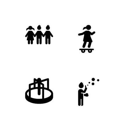 Childhood, kids, children. Set outline icon EPS 10 vector format. Professional pixel perfect black & white icons optimized for both large and small resolutions. Transparent background.のイラスト素材