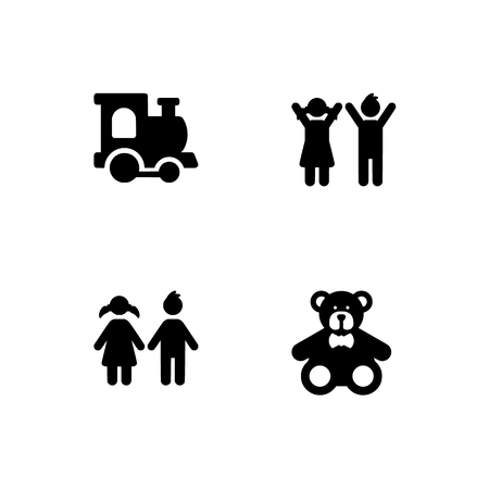 Childhood, kids, children. Set outline icon EPS 10 vector format. Professional pixel perfect black & white icons optimized for both large and small resolutions. Transparent background.のイラスト素材