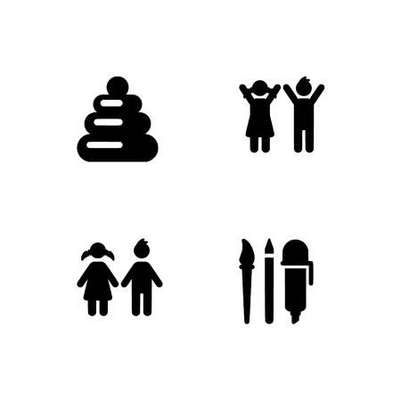 Childhood, kids, children. Set outline icon EPS 10 vector format. Professional pixel perfect black & white icons optimized for both large and small resolutions. Transparent background.のイラスト素材