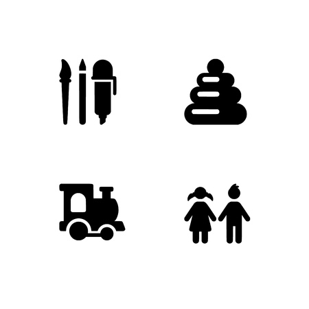 Childhood, kids, children. Set outline icon EPS 10 vector format. Professional pixel perfect black & white icons optimized for both large and small resolutions. Transparent background.のイラスト素材