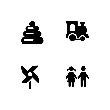 Childhood, kids, children. Set outline icon EPS 10 vector format. Professional pixel perfect black & white icons optimized for both large and small resolutions. Transparent background.のイラスト素材