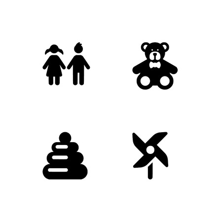 Childhood, kids, children. Set outline icon EPS 10 vector format. Professional pixel perfect black & white icons optimized for both large and small resolutions. Transparent background.のイラスト素材