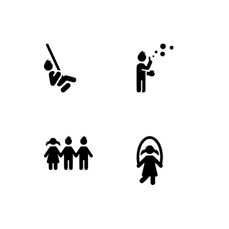 Childhood, kids, children. Set outline icon EPS 10 vector format. Professional pixel perfect black & white icons optimized for both large and small resolutions. Transparent background.のイラスト素材