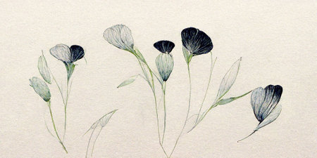 Black and white flowers illustration pencil illustration on a white background.の写真素材