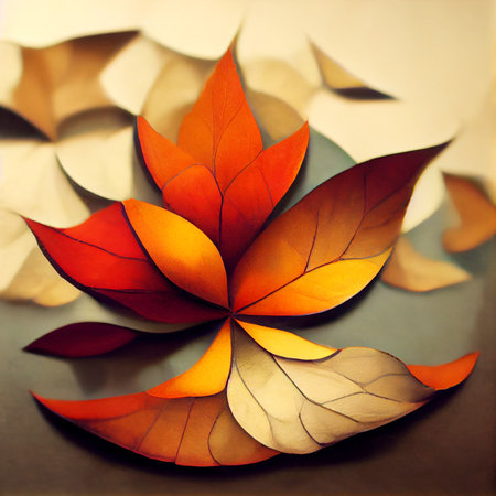 Autumn leaves arrangement with copy space. beautiful illustration retro style.の写真素材