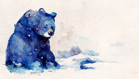 Hand-drawn bear in the snow watercolor style.の写真素材