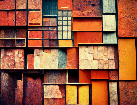 Set of various materials, wood, stone, rock. Autumn color illustration.の写真素材