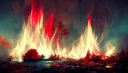 Alien planet landscape with exploding satellite.の写真素材