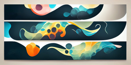 Art center exhibition banners with abstract background with fluid shapes.の写真素材