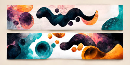 Art center exhibition banners with abstract background with fluid shapes.の写真素材