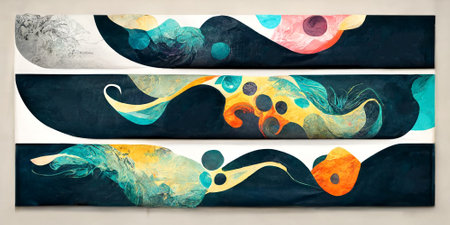 Art center exhibition banners with abstract background with fluid shapes.の写真素材