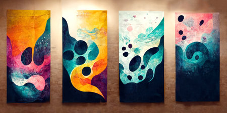 Art center exhibition banners with abstract background with fluid shapes.の写真素材