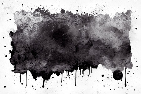 Watercolor brush. Black ink on white background. Black Artistic Banner.の写真素材