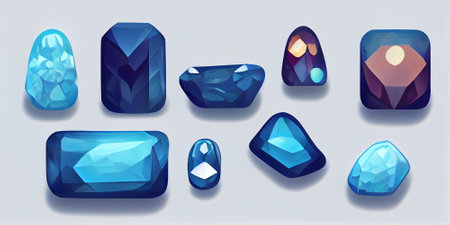 Blue gems, jewel crystal stones in round, geometric and diamond shape. high quality illustrationの写真素材