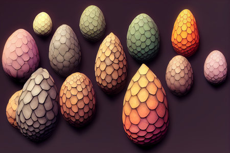 Magical or mythological creature, fantastic dinosaur, dragons or reptile eggs. high quality illustrationの写真素材