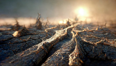 Alien planet landscape, beautiful surface of an exoplanet. Macro Photography 3d. high quality illustrationの写真素材