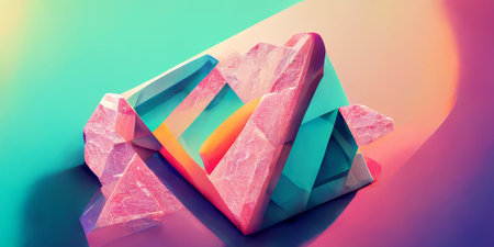 Set of colored crystals. Beautiful light heaven crystal. World of crystals. high quality illustrationの写真素材