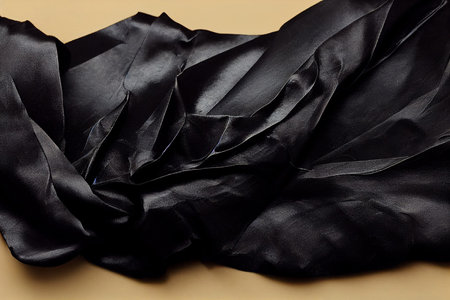 Black silk folded cloth background, luxurious fabric textile decoration. . high quality illustration