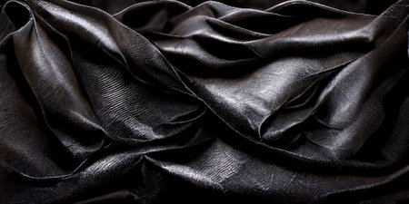 Black silk folded cloth background, luxurious fabric textile decoration. . high quality illustration