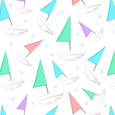 Seamless vector illustration, pattern with linear multicolored boatsのイラスト素材