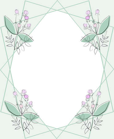 Design template for greeting card or banner with flowers. Vector illustration, geometric and vegetative composition.のイラスト素材