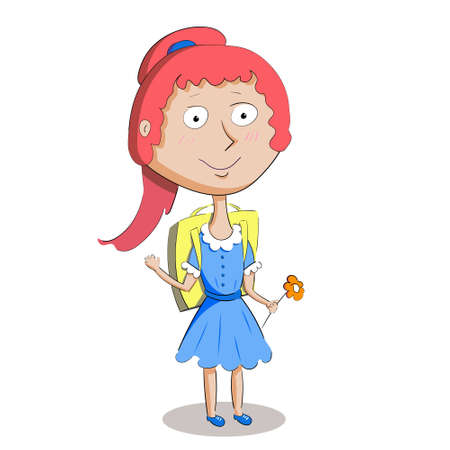 Beautiful little girl with a backpack.Vector design, childrens and school themes.のイラスト素材