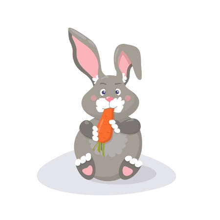 Happy gray rabbit eating fresh carrot eco.のイラスト素材