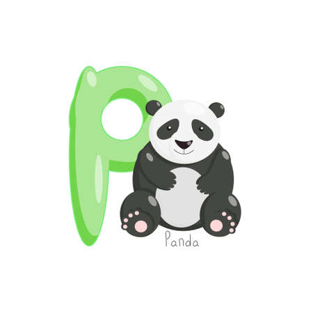 Letter P. Childrens alphabet, cute panda. Vector illustration for learning English.のイラスト素材