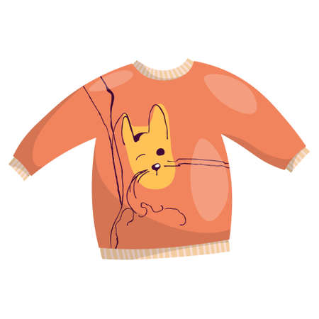 Orange cute sweater, with an abstract pattern of a cats face.のイラスト素材