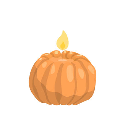 Scented burning wax candles, orange in the shape of a pumpkin. Relaxation and recreation design element.のイラスト素材