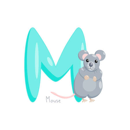 Letter M. Childrens alphabet, cute mouse. Vector illustration for learning English.のイラスト素材