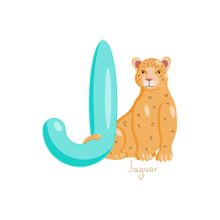 Letter J. Childrens alphabet, cute jaguar. Vector illustration for learning English.のイラスト素材