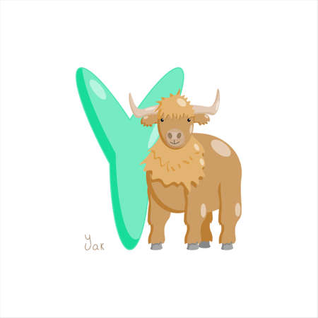 Letter Y. Childrens alphabet, cute yak. Vector illustration for learning English.のイラスト素材