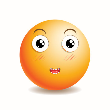 Emoji emoticon cute embarrassed and joyful with a small mouth.のイラスト素材