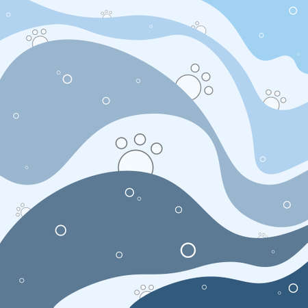 Waves and paws in soothing shades. Vector illustration for background.のイラスト素材