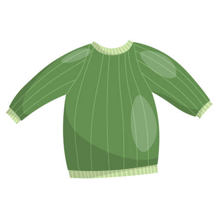 Cute green knitted striped sweater, winter warm clothes.のイラスト素材