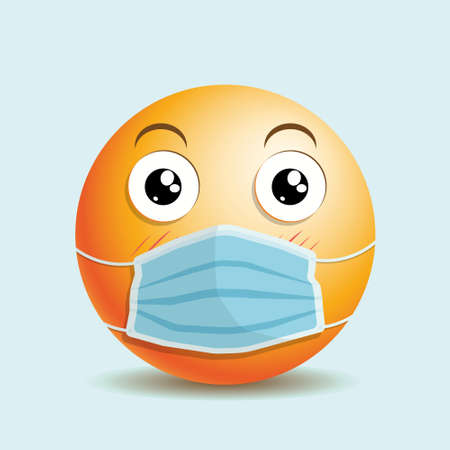 Emoji emoticon cute embarrassed and joyful with a small mouth in medical maskのイラスト素材