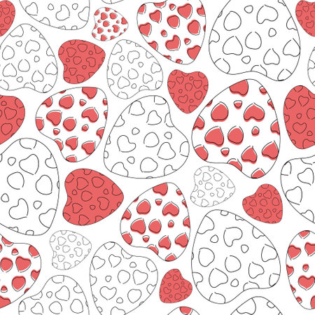 Pattern, repeating red hearts and linear hearts for Valentines Day.のイラスト素材