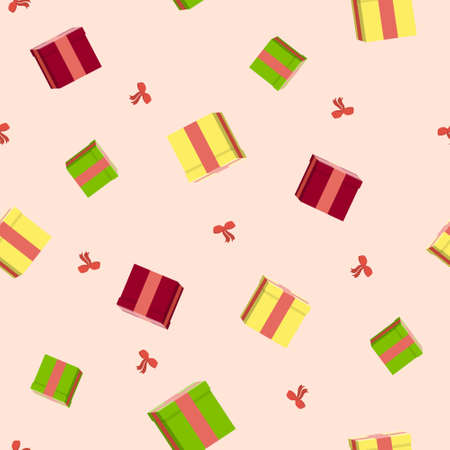 Pattern seamless illustration with gift boxes and bows, for packaging and backgrounds.