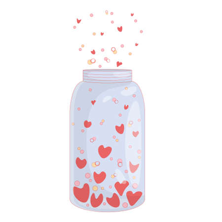 Illustration of confetti and hearts in a jar for valentines day.のイラスト素材