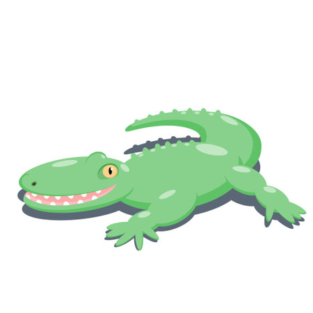 Crocodile cartoon character minimalistic green with a smile. Isolated vector illustration on a white background.のイラスト素材
