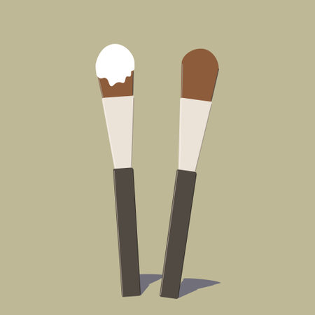 Cosmetology face care, two bones with black handle and brown rounded pile shape, vector isolated on green background..のイラスト素材