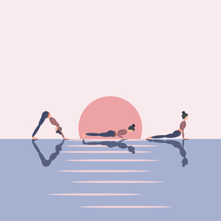 Sports support health and spiritual harmony, yoga on the street against the background of the sunset.のイラスト素材