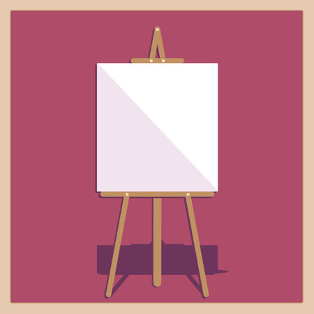 Vector isolated illustration, wooden easel with rectangular white canvas on burgundy background.のイラスト素材
