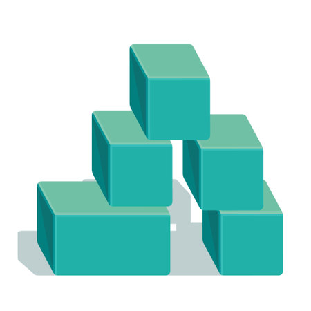 Image of emerald colored cubes and rectangle with shadow on white background, geometric three-dimensional shapes.のイラスト素材