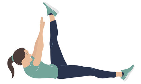 Woman doing leg stretching exercise, girl doing sports or yoga in sportswear and sneakers. Useful active recreation, vector flat illustration on a white background.のイラスト素材